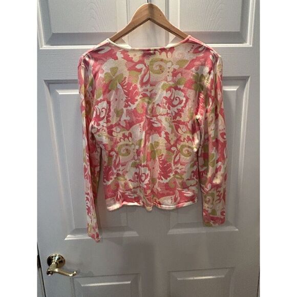Talbots Women's Size M Pullover Sweater Pink Long Sleeve Floral Cotton Stretch - Picture 2 of 4
